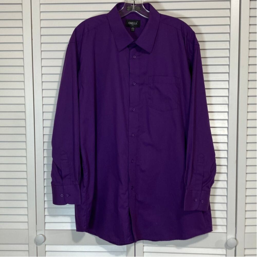 Omega Italy Purple Collared Long Sleeve Dress Men Shirt XL